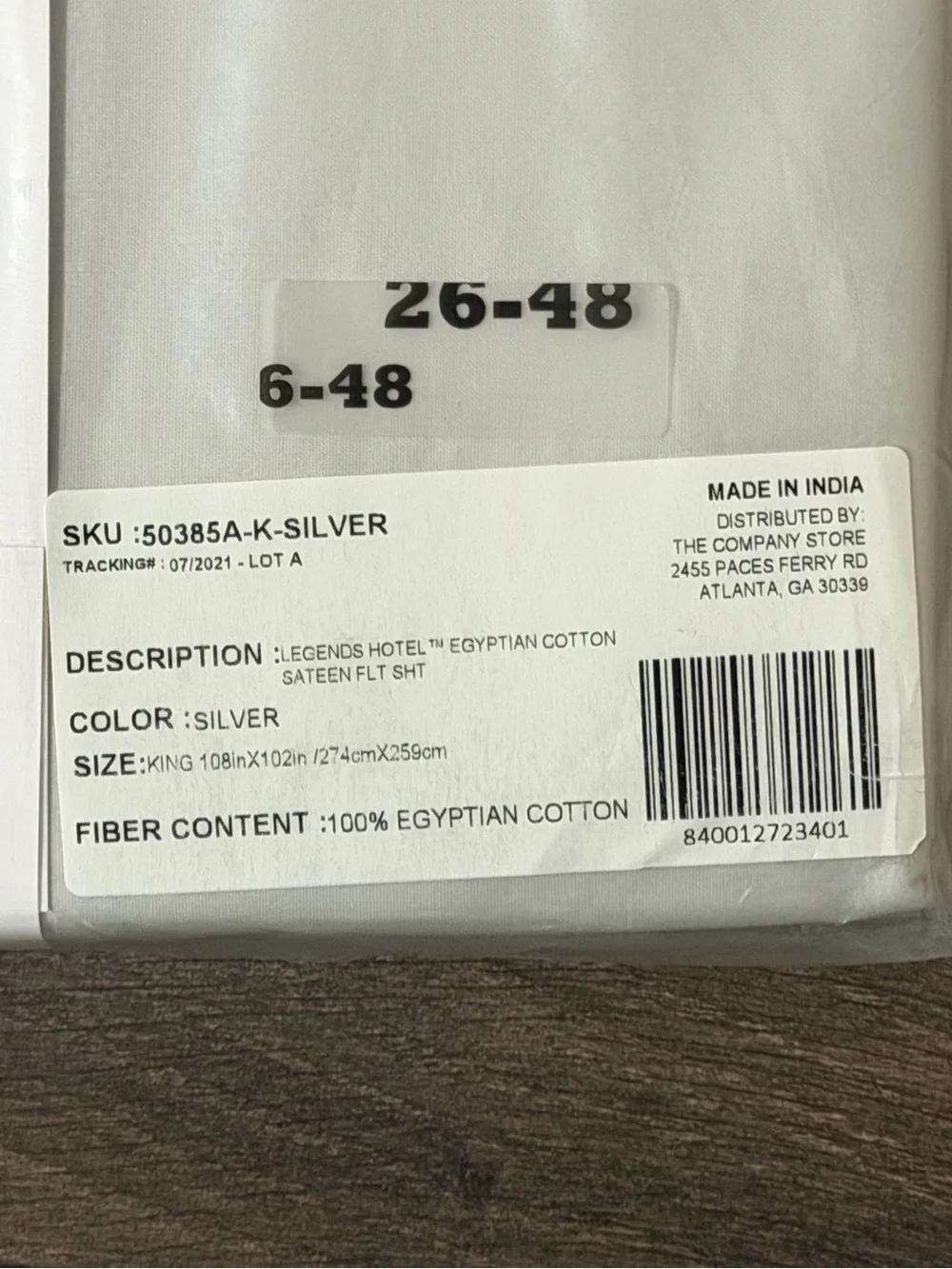 The Company Store Legends Egyptian Cotton Sateen King Flat Sheet in Silver. NWT
